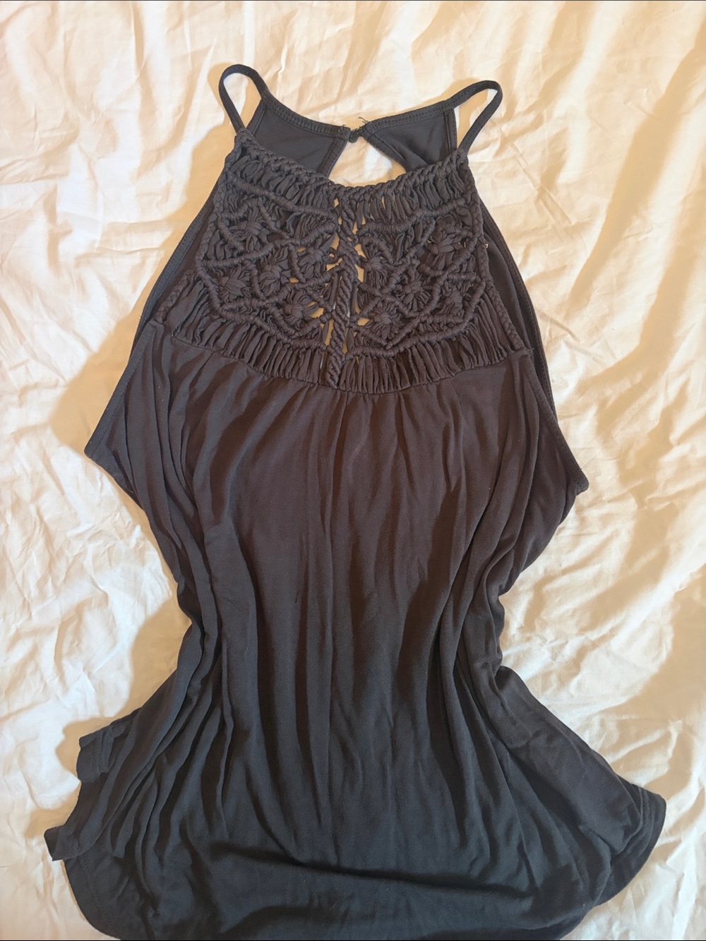 Dark Grey Crochet Front Tank Top